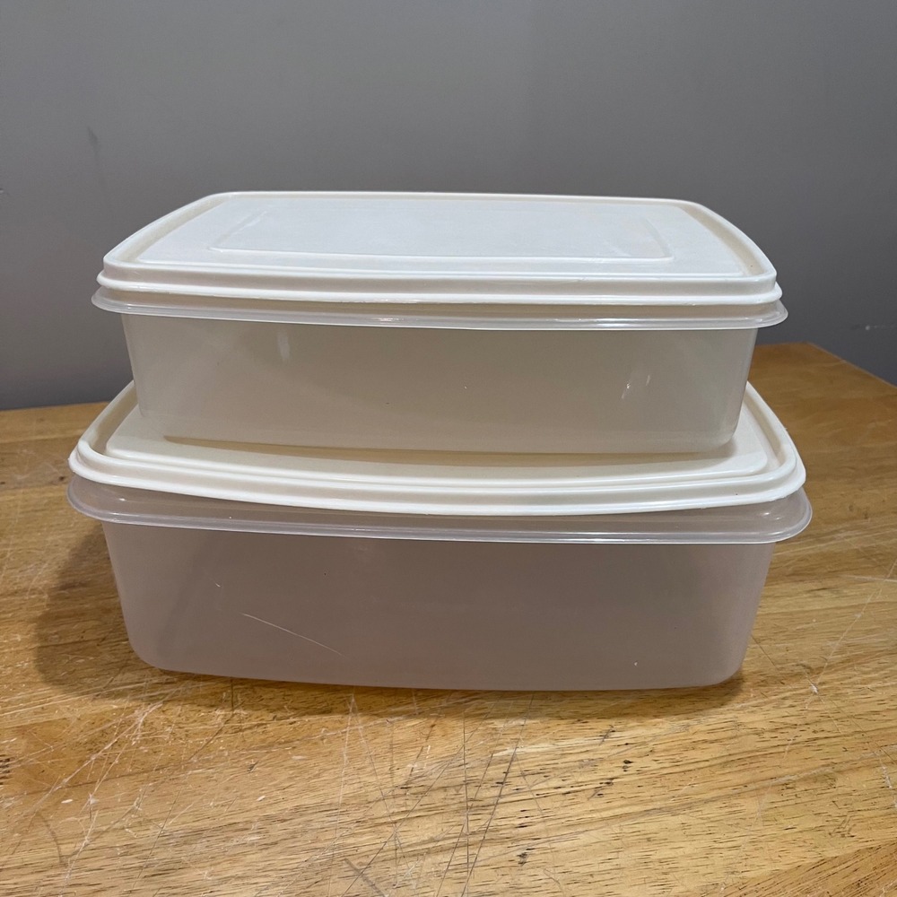 Vtg Rubbermaid Servin Saver Food Storage Containers #7 & 8 Almond Lids 90s